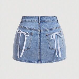 NWOT Denim Mini Skirt with Ribbon Detail
